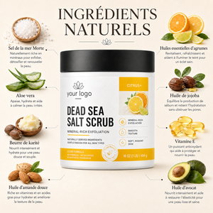 Exfoliante Mineral con Logotipo Personalizado, Refrescante, Radiante, para Piel Opaca, Sal del Mar Muerto, Aceite de Jojoba, para Todo Tipo de Piel, Exfoliante Cítrico con Sal del Mar Muerto - Product Image 4