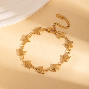 Bracelets SL115 en acier inoxydable 316L plaqué or 18 carats avec breloques étoile de mer et coquillage, résistants au ternissement et imperméables, collection été - Product Image 5
