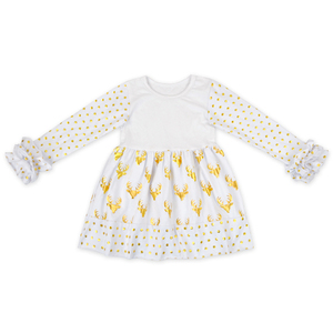 Robe pour bébé fille à manches longues, motifs d'hiver à volants, personnalisation par impression numérique, vêtements d'automne pour fillette - Product Image 2