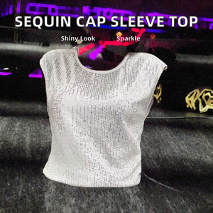 Camisetas Casuales de Manga Corta con Cuello Redondo y Lentejuelas de Poliéster Tejido Ecológico Antipilling para Mujer, Diseño Gratuito - Product Image 2