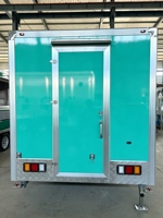 Remorque de vente alimentaire carrée en acier inoxydable turquoise, unité de restauration mobile prête à l'emploi pour la vente de glaces, de restauration rapide et de produits de détail en extérieur