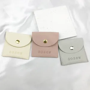 SoSew 7*7cm Pink Personalized Logo With Button Small Suede Necklace Packaging Microfiber Jewelry Pouch