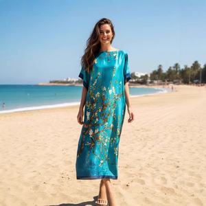 Abiti Kaftan alla Moda per Signore, Taglia Unica, in Raso Stampato, Vestito Lungo Africano con Foulard, Abaya per Donne - Product Image 2