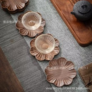 Support à tasses en bois de noyer noir Yuyuan, style chinois moderne, avec coussin isolant thermique pour la dégustation du thé - Product Image 4