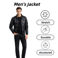 Blouson en similicuir PU noir pour homme, col montant, fermeture éclair intégrale, poche poitrine, poignets et ourlet côtelés, coupe ajustée