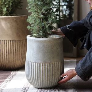 Pot Bunga Dekoratif Taman Luar Ruangan, Pot Serat Tanah Liat Besar, Pot Semen untuk Dekorasi Rumah - Product Image 3