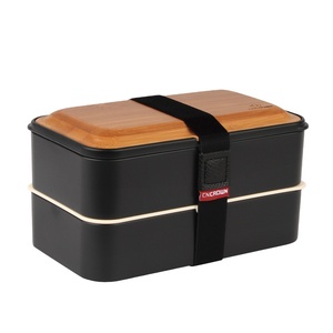 New trend PP double layer bamboo lid leakproof lunch bento box With Sealed Compartments Lunch Box Food Container