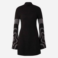 Herbst Winter Blumen druck Mini-Strickkleid Custom Stand Collar mit extra großen langen Ärmeln Wollstoff Simple Fashion Style