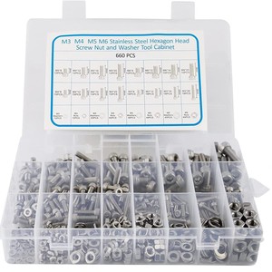 M3 M4 M5 M6 Stainless Steel Hexagon Head <b>Screw</b> Nut And Washer Tool Cabinet 660 Pcs <b>Set</b> - Product Image 1