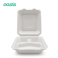 Oasis Emballage alimentaire jetable biodégradable rectangulaire personnalisable Boîte de pâte à papier de bagasse de canne à sucre étanche pour sushi sucre
