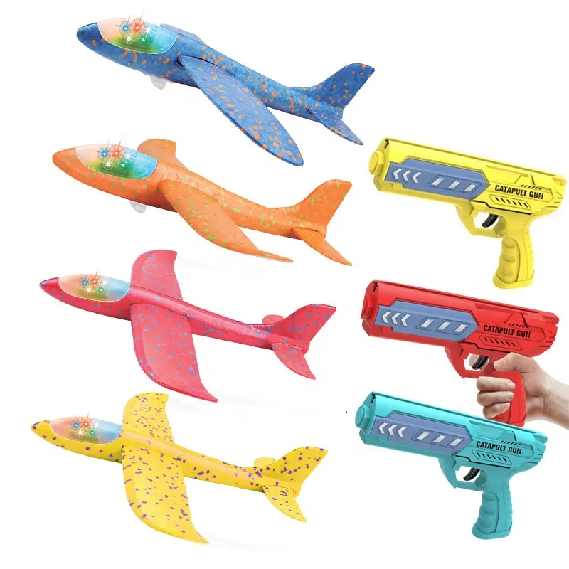 Amazon hot sale catapult airplane gun toys 2 in 1 launch plane gun toy eject flying EVA foam flying gliding plane shooting guns