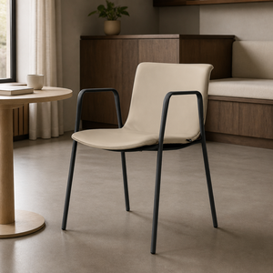 Poland stock Beige PU <b>Chair</b> <b>Cream</b> Neutral Tone Comfortable Versatile Seating Home Interiors Eu fast delivery - Product Image 1