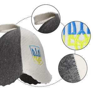 Chapeau de sauna de luxe en feutre de laine 100% avec broderie de logo personnalisé à coutures bicolores chapeau thermique de bain réutilisable réglable et doux - Product Image 2