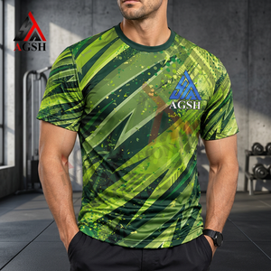 Camiseta Deportiva de Manga Corta para Hombre AGSH, Estampado por Sublimación, Patrón Geométrico Verde, Secado Rápido, Corte Ajustado, Cuello Redondo - Product Image 6