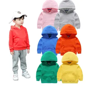 Children Long Sleeved Hooded Sweater Solid Color Kids Boys Hoodie Sweatshirt with Pocket