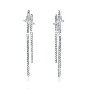 Wholesale 925 <b>Sterling</b> <b>Silver</b> Rhodium Plated Airplane Shaped Trendy Long <b>Drop</b> <b>Earrings</b> Pave Zircon Stone for Weddings Party Gift - Product Image 1