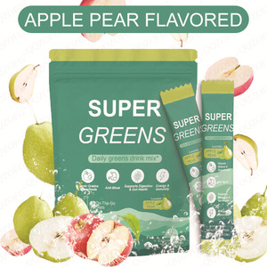 Mélange de poudre de probiotiques OEM Daily Greens Drink Mix, 20 sachets, santé intestinale, immunité, saveur pomme-poire, moringa, chlorelle, adulte, biologique - Product Image 2