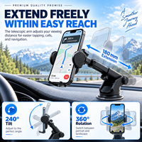 Support de téléphone universel pour voiture à ventouse en plastique, télescopique et réglable, pour grille d'aération et pare-brise, avec navigation GPS