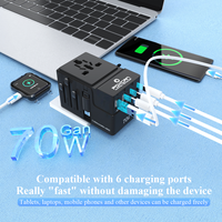 Adaptateur de voyage FOXCAN GaN 70W PD 10A 3 ports USB-C + 2 ports USB-A avec logo personnalisé, certifié CE/FCC, adaptateur d'alimentation universel pour ordinateur portable