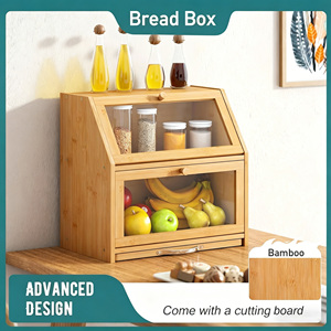 Boîte à <span class=keywords><strong>pain</strong></span> en bois à 2 niveaux <span class=keywords><strong>avec</strong></span> <span class=keywords><strong>planche</strong></span> à découper pour le <span class=keywords><strong>pain</strong></span> fait maison, pour le comptoir de cuisine - Product Image 2