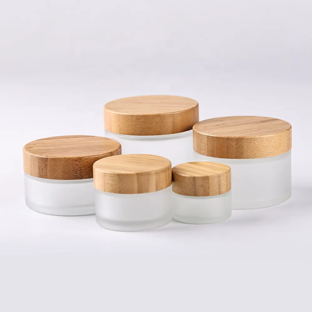 Environmental 5g 10g 15g 20g 30g 50g 100g Empty Cosmetic Container Frosted Glass Cosmetic Cream Jar with Bamboo Lid