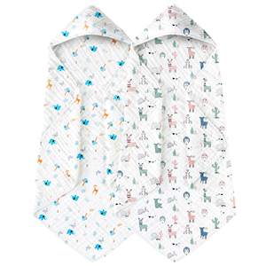 Asciugamano da Bagno per Neonati con Cappuccio in Cotone Organico 100% Mussola, Morbido e Assorbente, Confezione da 2 - Product Image 1