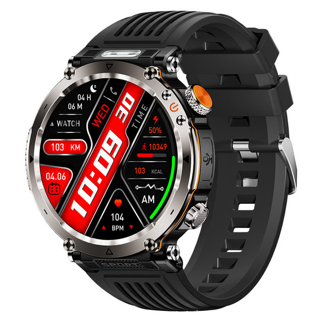 2025 Sports Smartwatch with Flashlight IP68 Waterproof Round Screen BT Call Health Monitoring HT30 Relojes Smart Watch for Men