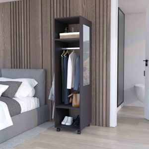 DB Cluster 63\" Tall Wardrobe Mirror with Three <b>Shelves</b> Casters Hanging Rod <b>Bedroom</b> Armoire for Clothes Storage Cabinet - Product Image 1