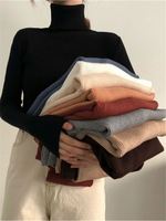 Pulls pour femmes K102 à col haut, couleur unie, coupe slim, pull en tricot chaud pour femmes