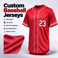 Maillot de baseball personnalisé à boutons, uniforme d'équipe rouge, broderie sublimée, fabricant OEM ODM, faible MOQ, vente en gros, prêt à expédier