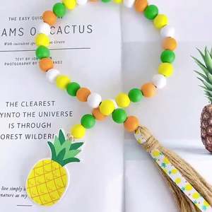 พวงมาลัยลูกปัดไม้ผสม4สีพร้อมพู่ประดับสับปะรดสำหรับตกแต่งบ้าน - Product Image 2