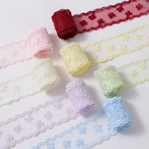 Yeni Tasarım HB021 1.5 inç Polyester Nakışlı Dantel File 50Y Kelebek Fiyonk Desenli Çiçek Paketleme İçin İşlemeli - Product Image 1