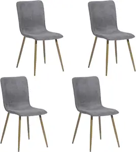 家具餐椅4件套厨房餐厅软垫亚麻织物金属腿文艺复兴风格侧椅
