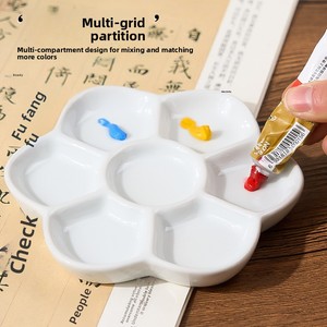 <span class=keywords><strong>Palette</strong></span> en céramique de style chinois avec motif de fleurs de prunier, plat de mélange multi-compartiments pour la peinture à la gouache et à l'<span class=keywords><strong>aquarelle</strong></span> - Product Image 1