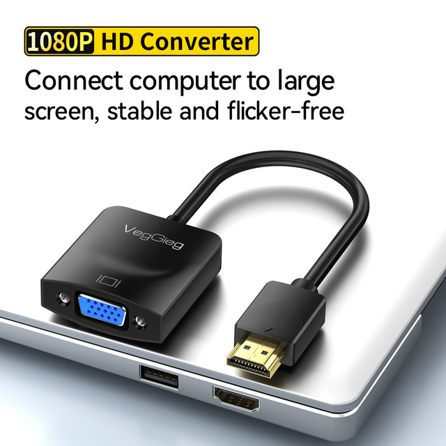 VegGieg HDMI to VGA Adapter 1080P 60Hz Plug and Play Stable Signal HDMI Male to VGA Female Video Converter for Laptop PC Monitor