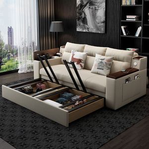 Solid Wood <b>Folding</b> <b>Sofa</b> Bed Dual Purpose Multifunctional Fabric Couch With Storage Washable Cover For Small Living Room - Product Image 3