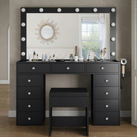 Ensemble de coiffeuse moderne en MDF Runwood avec miroir sur pied et tiroirs, durable, écologique, assemblé pour la chambre à coucher