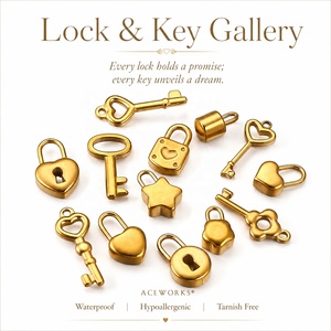 <b>Lock</b> & <b>Key</b> Gallery | Stainless Steel 18K Gold PVD Plated Charm Heart <b>Star</b> <b>Lock</b> Pendant for Jewelry Making | Durable & Waterproof - Product Image 1