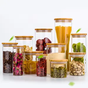 Küchenaufbewahrungs- und Behälter-Werkzeuge Honig Gewürze Glas-Lebensmittelbehälter mit Bambusdeckel Flasche Aufbewahrungswerkzeuge