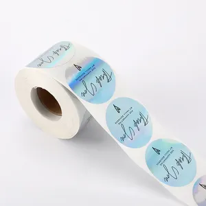 Custom Logo PVC Holographic Waterproof Self Adhesive Sealed Packaging Thank You Label Stickers Roll For Small Business