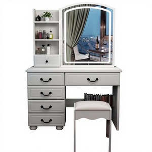 Table de toilette moderne et simple en chêne, style minimaliste, avec <span class=keywords><strong>rangement</strong></span> intégré, éclairage et plateau amovible, mobilier de chambre à coucher - Product Image 1