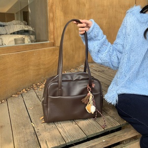 Sac fourre-tout rétro pour femme, à porter à l'épaule, grande capacité, doublure en PU, fermeture éclair, toutes saisons - Product Image 2