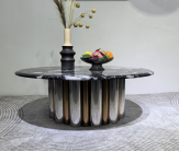 Table basse moderne de luxe en marbre avec base convertible en acier inoxydable nervuré, ton argenté, meubles de salon
