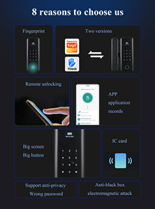 Serrure de porte intelligente TUYA WIFI & pour déverrouillage à distance sur le cloud, empreinte digitale, clé, mot de passe, <span class=keywords><strong>carte</strong></span>, biométrique, serrure de porte en verre - Product Image 2