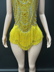 Novance Y4085 2025 Nuovi Arrivi Costume da Ballo Latino con Nappe Gialle Abito da Palcoscenico per Cantanti Femminili Body con Strass Luccicanti - Product Image 6