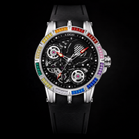 Montre à quartz avec boîtier en alliage serti de diamants, 45 mm, cadran grand format, aiguilles tendance, résistance à l'eau 30 m, bracelet en silicone lumineux
