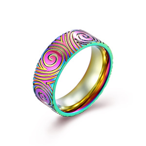 <b>Titanium</b> Steel <b>Rings</b> For <b>Men</b> Swirl Pattern Stainless Steel Fashion Jewelry Gift Occasion K-R726 - Product Image 5