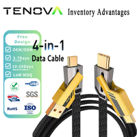 Câble de charge rapide 4 en 1 TENOVA Factory OEM ODM PD 65W Multi USB Type-C avec emballage personnalisé en nylon tressé et alliage de zinc