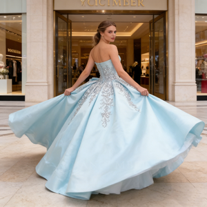 Нежно-голубое атласное платье для квинсеаньеры с квадратным вырезом, пайетками, бисером, кружевом, открытой спиной, для вечеринки, в стиле принцессы, для выпускного вечера (Sweet 16), бальное платье - Product Image 4