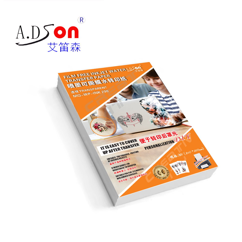 A.DSon MQ508 Inkjet Transparent Film Free Water Decal Paper Borderless Water Transfer Printing Sheets (A2/A3/A4) Custom Logo for